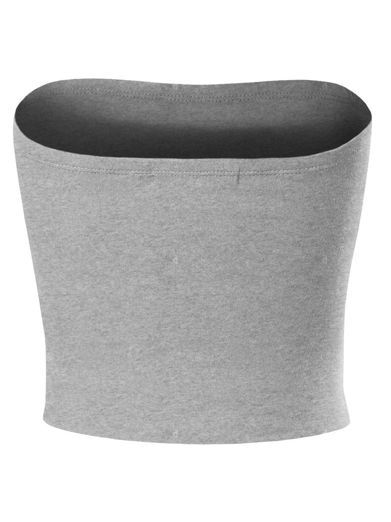 MixMatchy Women's Strapless Tube Tops Basic Bandeau Crop Sleeveless Backless Casual Sexy Going Out Summer 2025 Heather Grey S - Image 3
